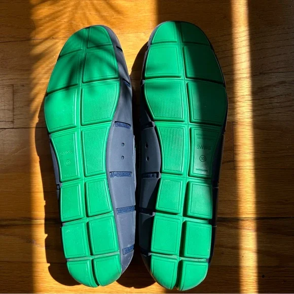 SWIMS Braided Lace Loafers Men's Sz 10 White Navy Green Machine Wash Mesh Rubber - Picture 5 of 10